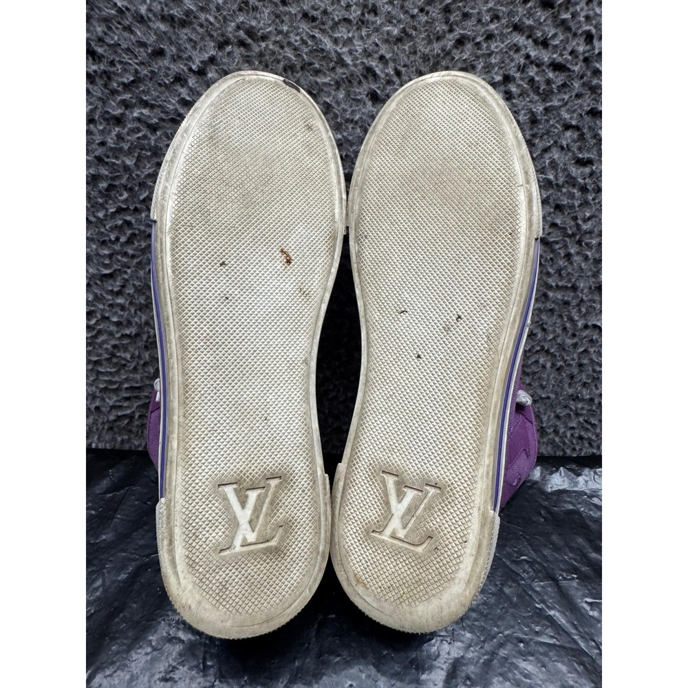 Louis Vuitton Canvas Leather Lace-Up High Top Sneakers Purple Women Size 36.5 EU - Picture 7 of 13